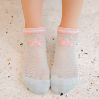 馨颂 儿童袜子女童网眼短筒船袜五双装套装 T016F3 条纹蝴蝶结 16-18(M)(5-8岁)