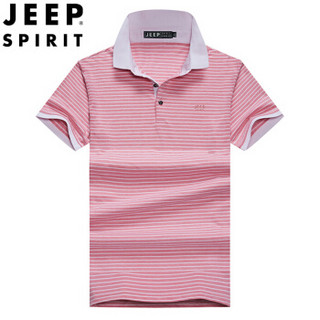 吉普 JEEP POLO衫男短袖翻领t恤纯色潮流2019新款男士上衣休闲半袖夏季T恤衫衣服PO179871 粉红色 L