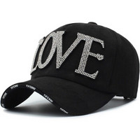 GLO-STORY 帽子男女通用纯色棒球帽经典透气love字母棉运动帽WMZ914099 黑色