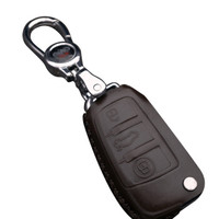 车达品19款奥迪汽车钥匙包套真皮Q3 q5 Q7 A3 A4L A5 A6L A7钥匙扣真皮钥匙包奥迪折叠棕