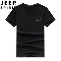 吉普 JEEP 短袖t恤男2019夏季新品纯色基础款短袖上衣夏装打底衫圆领衣服半袖体恤男QM8809 黑色 2XL