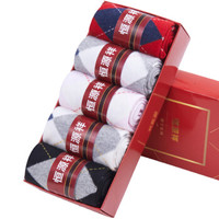 恒源祥A01214584袜子 新款棉袜女士袜子 春夏中筒袜格子袜 休闲女士透气四季袜混色5双礼盒装均码