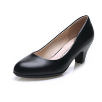 玫蒂莎 中跟浅口鞋职业鞋防滑简约单色粗跟女鞋 AE1128 黑色 40码