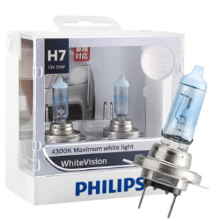 飞利浦(PHILIPS)璀璨之光H7升级型汽车灯泡大灯灯泡近光灯远光灯卤素灯2支装 增亮60%时尚白光