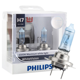 飞利浦（PHILIPS）璀璨之光H7升级型汽车灯泡大灯灯泡近光灯远光灯卤素灯2支装 增亮60%时尚白光