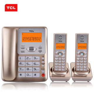 TCL 无绳电话机 无线座机 子母机 办公家用 大按键 信号强 远距离 D60套装一拖二(香槟金)