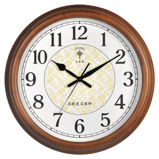 北极星（POLARIS）客厅静音挂钟简约创意实木钟表圆形欧式石英钟16英寸现代个性时钟6829松木经典款