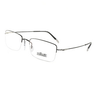 Silhouette 诗乐 男款黑银色镜框黑色镜腿金属半框光学眼镜架眼镜框 5496 75 9141 53MM