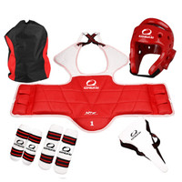 竞派 跆拳道护具全套儿童加厚实战护具六件套比赛型用1号女士红色