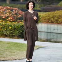 俞兆林 时尚三件套中年大码妈妈装宽松休闲套装YWTZ181305咖啡色XL