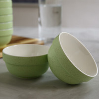 松发 芝麻釉陶瓷餐具汤碗2件套 纯色简约8英寸汤碗护边碗套装 绿色
