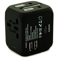 欣沁 全球通转换插头 双USB 2.4A 5V 出国旅行智能分流功能电源转换器 美欧英澳标  黑色