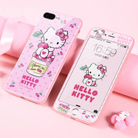 Hello Kitty iPhone8plus/7plus手机壳 苹果7/8p钢化膜 玻璃后盖全包防摔软边保护套 樱桃凯蒂猫