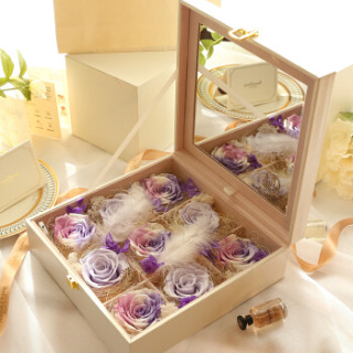 Annie Zhang 安妮姐永生花 安妮9朵紫色渐变永生花礼盒玫瑰花彩灯5情人节礼物保鲜花速递同城送女友生日礼物送女生单层化妆镜首饰盒 报价价格评测怎么样 什么值得买