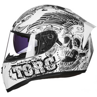 TORC头盔秋冬全盔双镜片摩托车电动车头盔可拆卸内衬安全时尚盔T128/T18 白色 灵魂 XL码