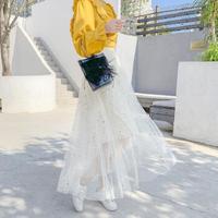 AUDDE 翱笛 春夏季新款女装新品半身裙女沙裙星星网纱裙温柔中长款仙女裙子 zx1202-1946 杏色 均码