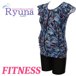 Ryuna maternity leaf-pattern flare-sleeve separate NS2181-BK 女 孕妇用泳衣 泳装 2件式 喇叭袖