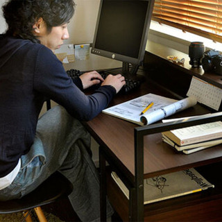 家逸电脑桌简易台式书房书桌现代简约办公桌写字台黑胡桃色