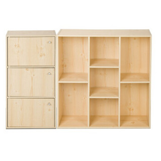 慧乐家 鲁比克七格柜带门柜组合套装 书柜 储物柜 置物架 白枫木色 FNAJ-11219-1
