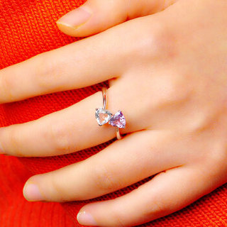 羽兰JOLEE 戒指 均码天然水晶可调节爱心S925银指环简约韩版新款首饰品送女友生日礼物