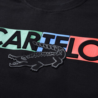 卡帝乐鳄鱼 (CARTELO) 卫衣男圆领纯色印花休闲男士运动卫衣 黑色 3XL