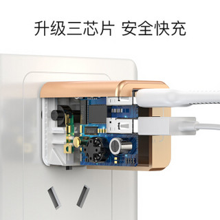 CAPSHI凯普世 苹果手机充电器套装 双口2.4A快充头+数据线1.2米玫金 适用iPhoneXS/max/XR/876sPlus/iPad air pro