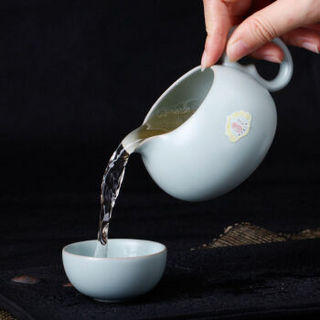 东道 汝窑茶具送礼高档整套茶具套装汝瓷茶具开片可养金线 一壶一海六杯