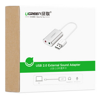 绿联（UGREEN）USB外置独立声卡免驱 台式主机笔记本电脑连接3.5mm音频耳机麦克风音响转换器头 白30801