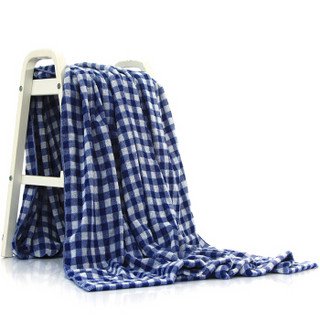 三利 纯棉色织格纹毛巾被 居家办公午休四季通用盖毯 大单人160×200cm 深海蓝