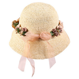 诗丹凯萨帽子女夏季遮阳帽旅行沙滩拉菲草帽可折叠SW105110A 自然色带花环