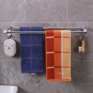 双庆（ShuangQing）无痕贴双杆毛巾架 浴室毛巾挂架免打孔 太空铝银色SQ-5095