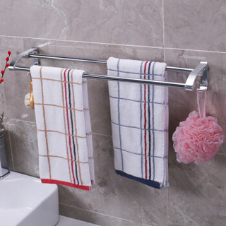 双庆（ShuangQing）无痕贴双杆毛巾架 浴室毛巾挂架免打孔 太空铝银色SQ-5095