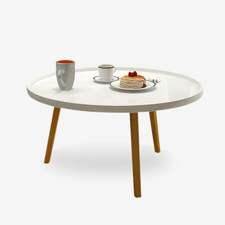 雅美乐 北欧茶几 简约小茶桌边桌圆形实木腿休闲咖啡桌子 白色+原木腿 YDM92