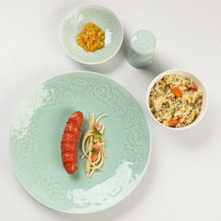 苏氏陶瓷 SUSHI CERAMICS 青瓷釉陶瓷盘花开富贵釉中彩汤盘子4件套装餐具