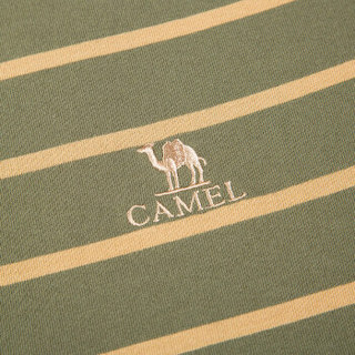 骆驼（CAMEL）男装 翻领绣标商务休闲条纹POLO短袖T恤 X7B024130 军绿 XL