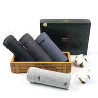 SEPTWOLVES 七匹狼 内裤男纯棉男士平角裤印花四角裤中腰柔软透气男式裤头 4条礼盒装 D3290 XXL 黑色系 蓝色系 灰色系