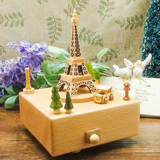 忆音园 创意礼品 玩具八音盒 榉木原木纯手工音乐盒 环游世界法国铁塔 天空之城