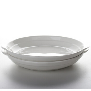 洁雅杰陶瓷餐具白瓷盘子陶瓷鲍盘强化瓷双耳盘子(9英寸)深菜盘 2只装