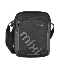 mixi 米熙 时尚休闲运动包男士小单肩包斜挎包 拼色简约竖款挎包男包包 黑灰色11英寸M5208