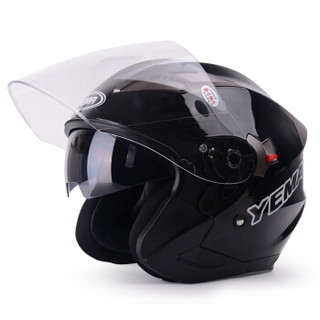 野马（YEMA）625摩托车头盔夏季双镜片半盔电动车安全帽男女 四季通用 均码 亮黑