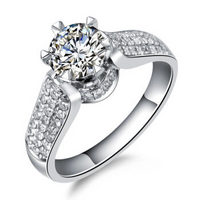 一搏千金（YBQJ）BG007 白18K金共80分DE色钻石戒指 求结婚戒指 群镶婚戒