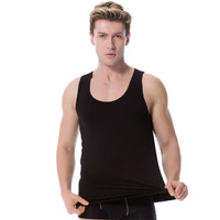 莫代尔 背心男士弹力修身透气圆领莫代尔棉打底背心黑色L (黑色、L、粘纤)