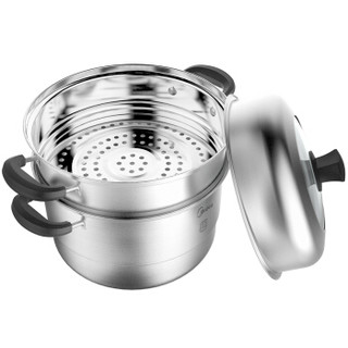美的（Midea）304不锈钢三层复底蒸锅 28CM带蒸笼燃气电磁炉通用锅具ZG28G05