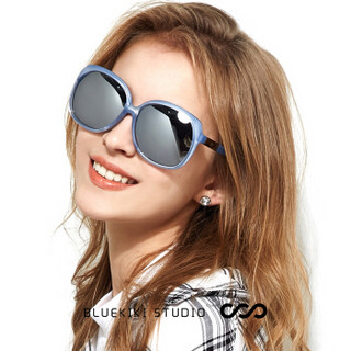 蓝其（Bluekiki)偏光太阳镜女款时尚大框彩膜墨镜驾驶镜女 7011透明蓝框水银