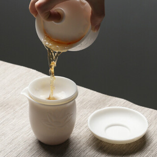 苏氏陶瓷（SUSHI CERAMICS）中国白茶具套装面莲花如脂玉功夫茶具茶杯子陶瓷三才盖碗礼盒装（亚光）