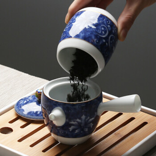 苏氏陶瓷 氏陶瓷 SUSHI CERAMICS）旅行茶具套装车载蓝锦亭立方茶盘带陶瓷小茶叶罐手柄茶壶茶杯子功夫茶具
