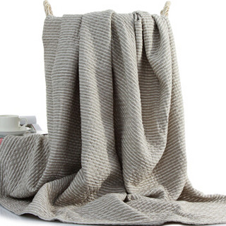 三利 棉布韩版条纹毛巾被 菱格缝线空调毯子 居家办公午休四季通用盖毯 双人200×230cm 生成色