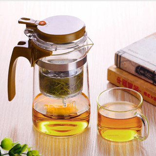 绿珠lvzhu 500ml飘逸杯玻璃茶具整套一壶两杯 泡茶壶煮茶器耐热耐高温电陶炉烧水过滤茶壶办公功夫茶杯Q721咖