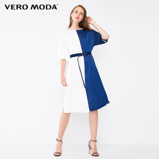 VERO MODA 维莎曼 女士面料拼接圆领五分袖连衣裙 31836Z513