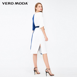 VERO MODA 维莎曼 女士面料拼接圆领五分袖连衣裙 31836Z513